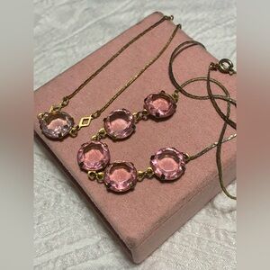 Pink and Gold Chain Bracelet and Necklace Set